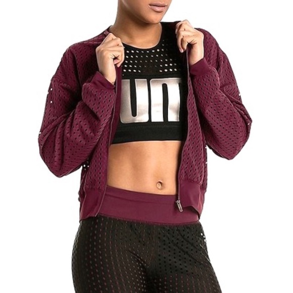 Puma luxe Mesh Zip up Jacket Burgundy - Picture 2 of 12